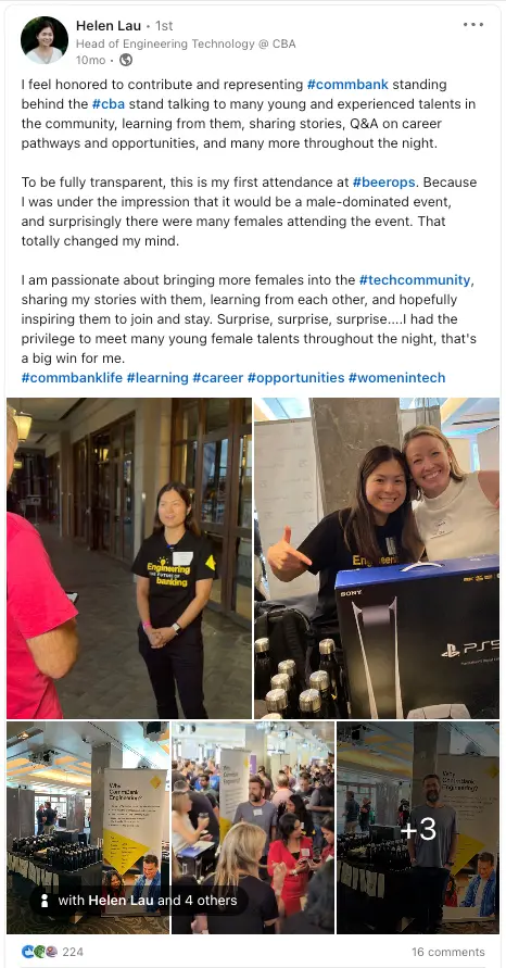 Helen Lau's LinkedIn post about Execs & Techs