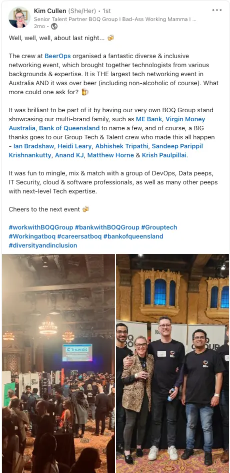Kim Cullen's LinkedIn post about Execs & Techs